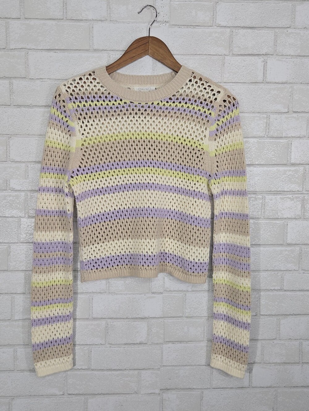 Full Tilt pastel striped open weave crochet sweater - Picture 1 of 12